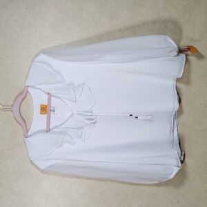 H172 Ruby Rd white Garden Party ruffle neck blouse PXL NWT